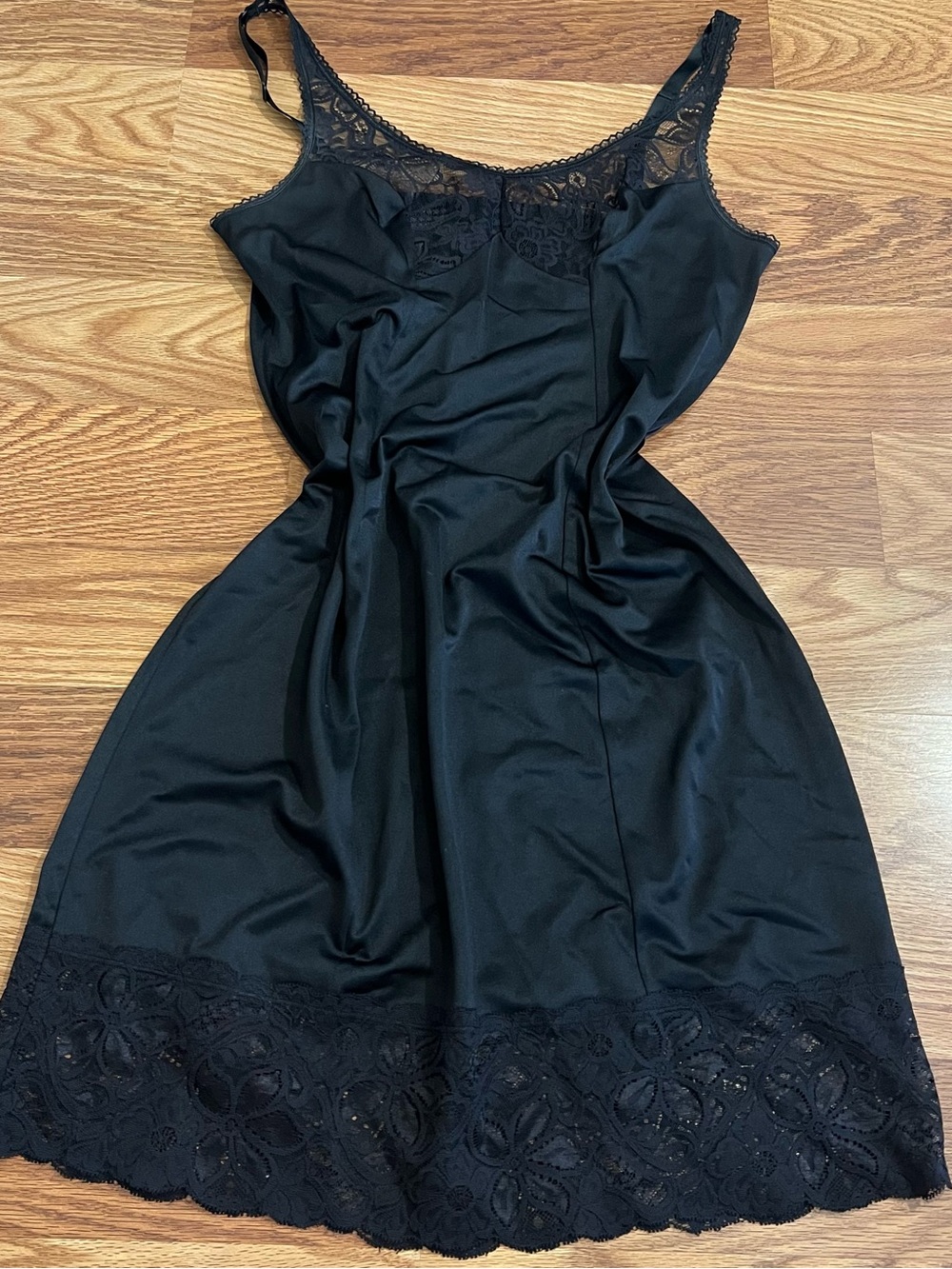 Black Lace-Trim Slip Dress